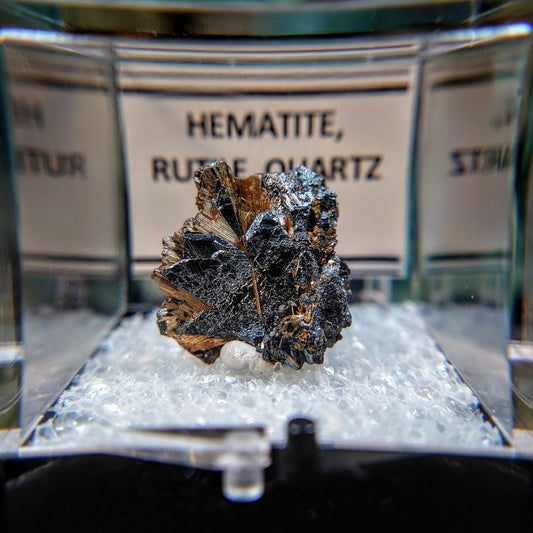 18.50ct Hematite Crystal with Exposed Golden Rutile from Novo Horizonte, Bahia, Brazil / Thumbnail Size / Collection / Whaaaaaat?!