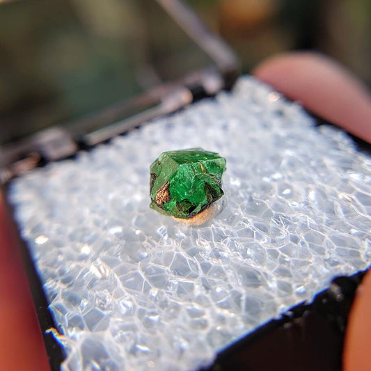 2.15ct Tsavorite Garnet Gemstone from Merelani Hills, Tanzania / Thumbnail Size / Plastic Perky Box / Collection / Emerald Green / Grossular