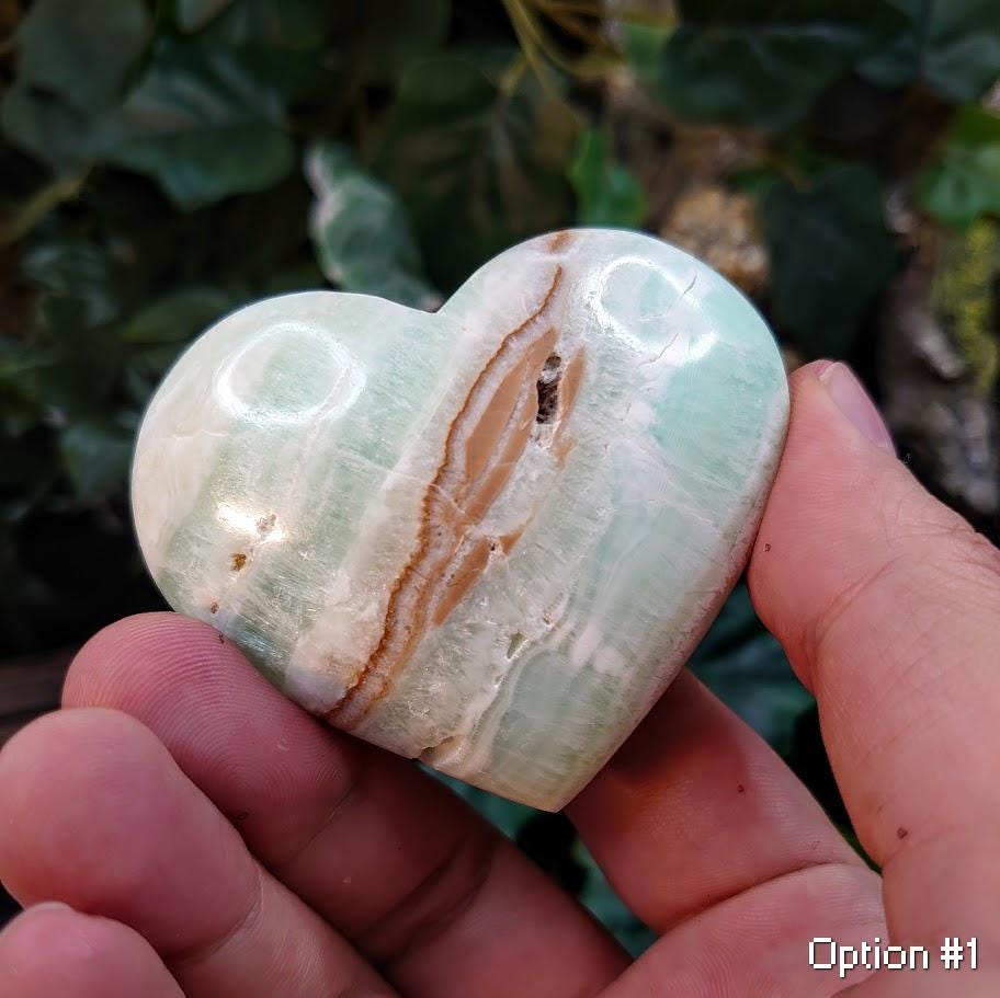 Caribbean Calcite Polished Hearts from Pakistan for Crystal Healing/ Choose Your Stone! / Meditation / Body Work / Reiki