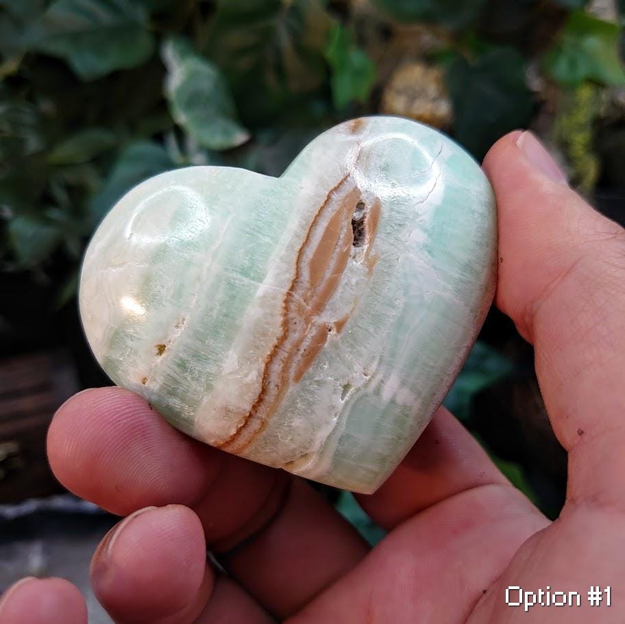 Caribbean Calcite Polished Hearts from Pakistan for Crystal Healing/ Choose Your Stone! / Meditation / Body Work / Reiki
