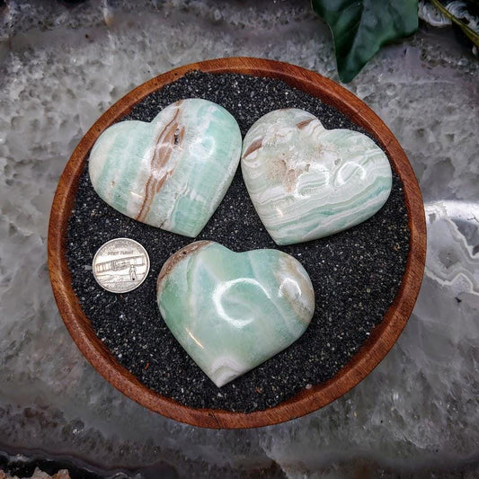 Caribbean Calcite Polished Hearts from Pakistan for Crystal Healing/ Choose Your Stone! / Meditation / Body Work / Reiki